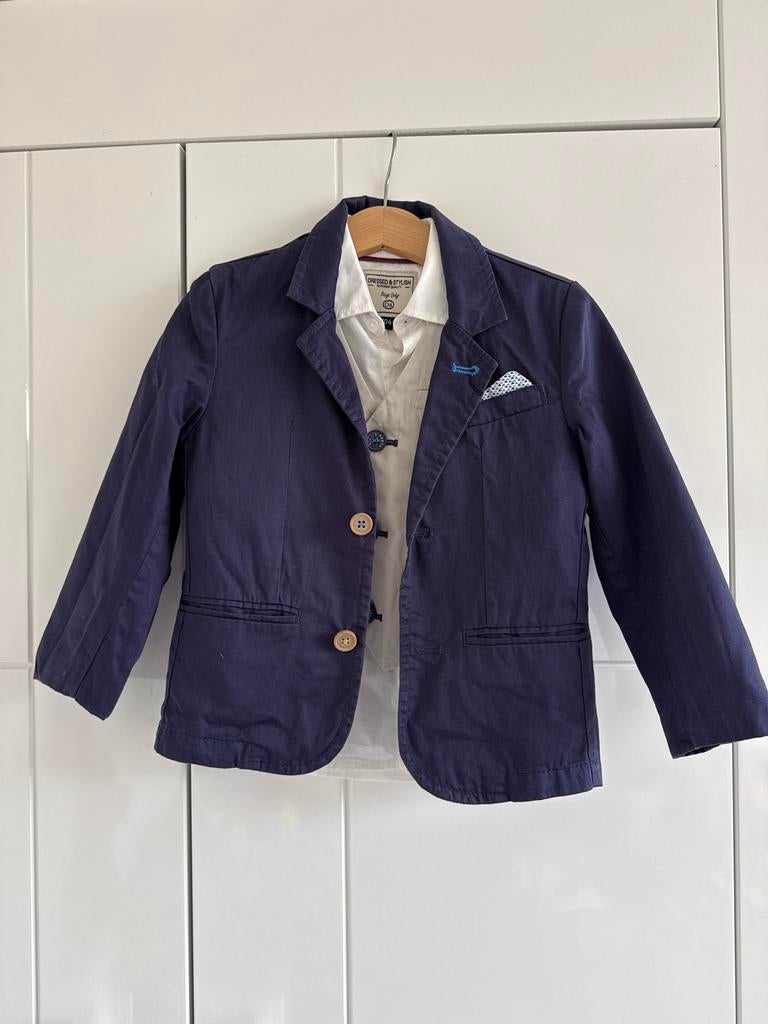 Overhemd, gilet en blazer - Maat 104, Ophalen of Verzenden, Zo goed als nieuw, Jongen, Setje