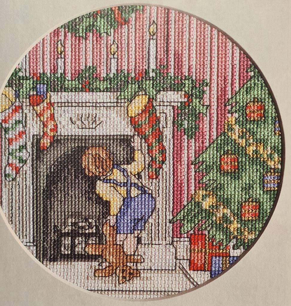Santa is coming,jongetje bij open haard 3x Kerst borduurpatr, Ophalen, Nieuw, Handborduren, Patroon