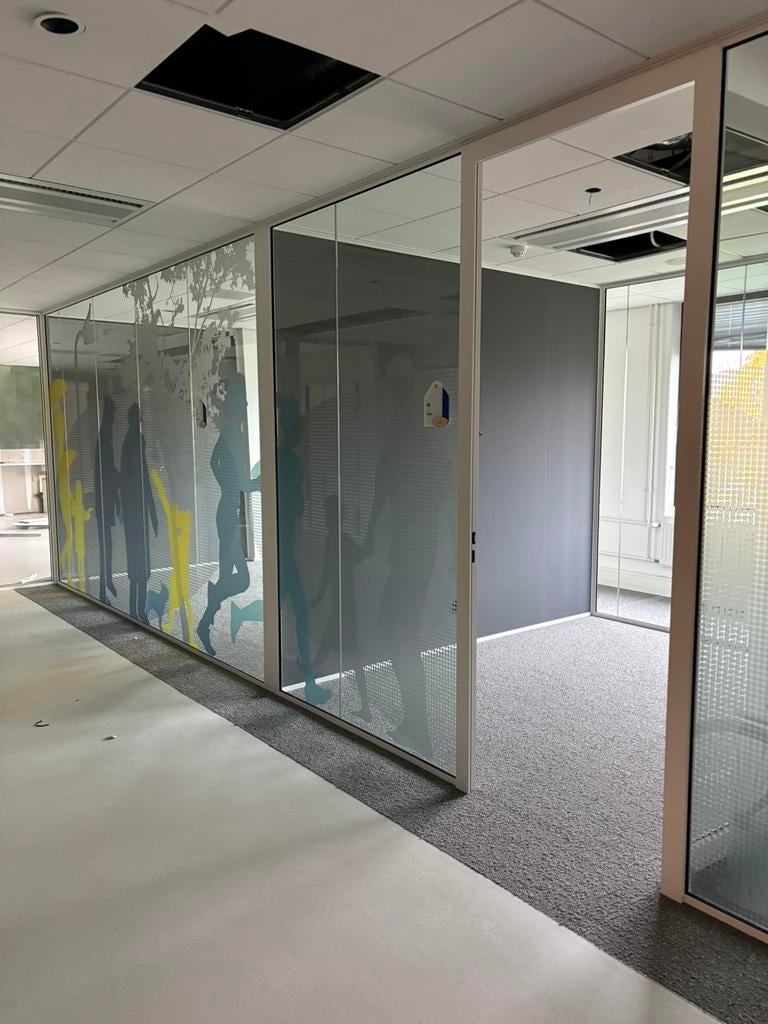 Kantoor glaswanden gebruikt gelaagd glas 16mm 150m1, Ophalen, 225 cm of meer, Aluminium, Zo goed als nieuw