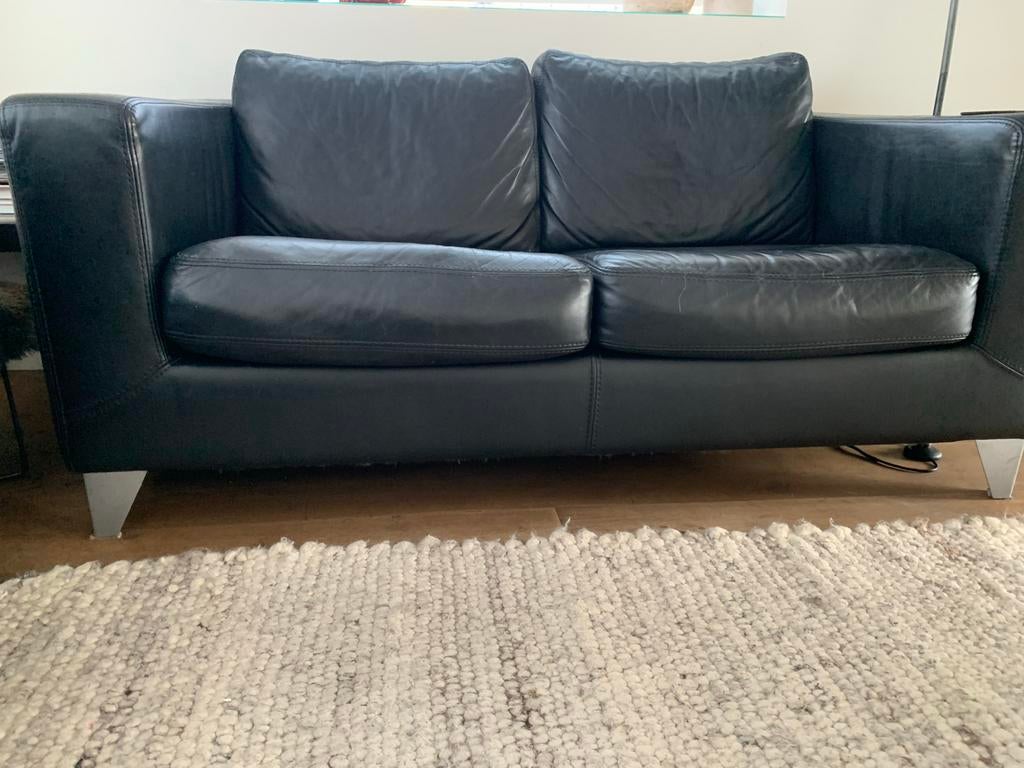 2 Zwart leren Machalke 2-zits banken, Ophalen, Gebruikt, 150 tot 200 cm, Tweepersoons