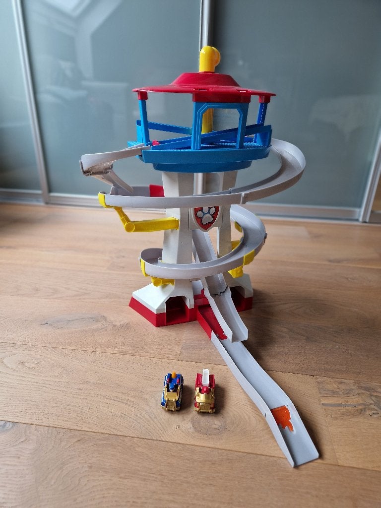 Grote Paw Patrol Uitkijktoren met racebaan, Racebaan, Zo goed als nieuw, Handmatig, Ophalen