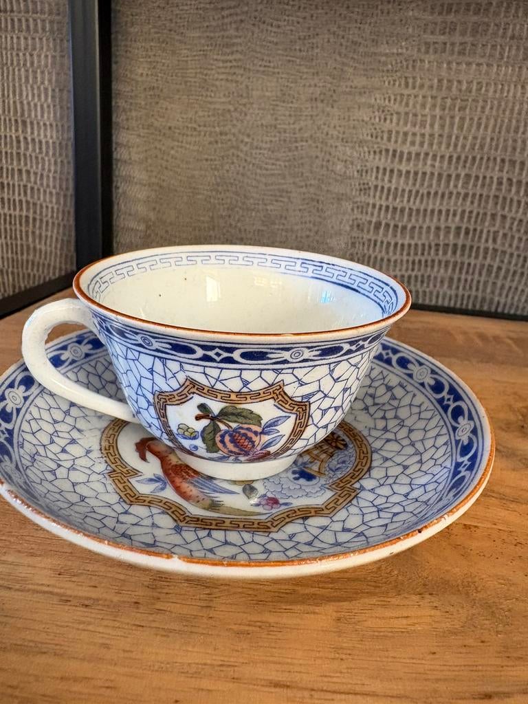 Set Antieke koppen en schotels Mosa blauw-wit, Antiek en Kunst, Ophalen