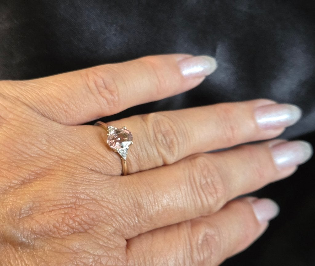 Gouden Vintagering edelsteen morganiet en diamanten.2026/527, ., Nieuw, Ophalen of Verzenden, Roze