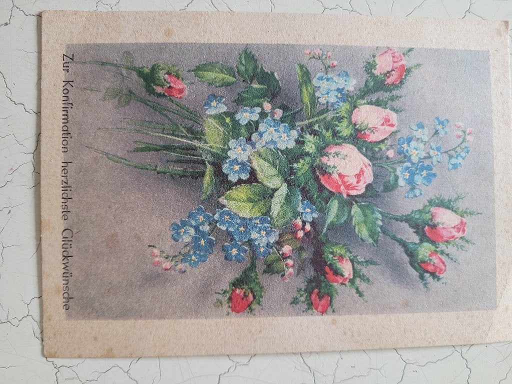 Oude kaart met bloemen, Verzamelen, Ophalen of Verzenden, 1920 tot 1940, Gelopen, Natuur