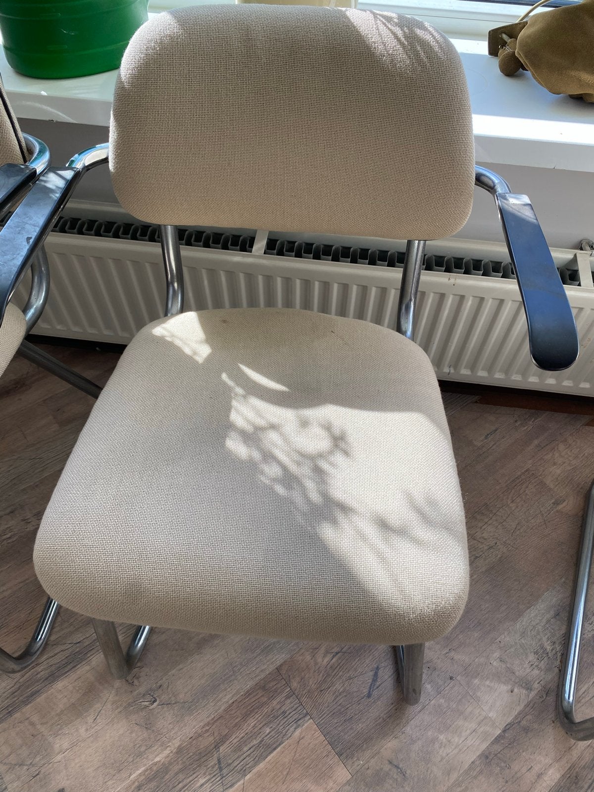 Set van 3 Markant stoelen - Beige stof en chroom, Ophalen, Gebruikt, Overige kleuren, Drie