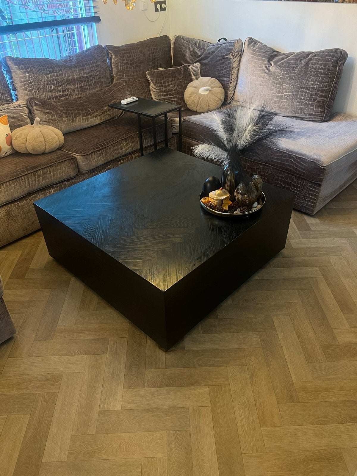 Salontafel 100x100cm - zwart • visgraatlook, Ophalen, Gebruikt, Vierkant, 100 tot 150 cm