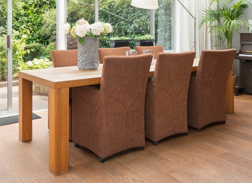 gratis af te halen: 6 eettafelstoelen (eetkamerfauteuils), Huis en Inrichting, Fauteuils, Gebruikt, Stof, 50 tot 75 cm, Minder dan 75 cm