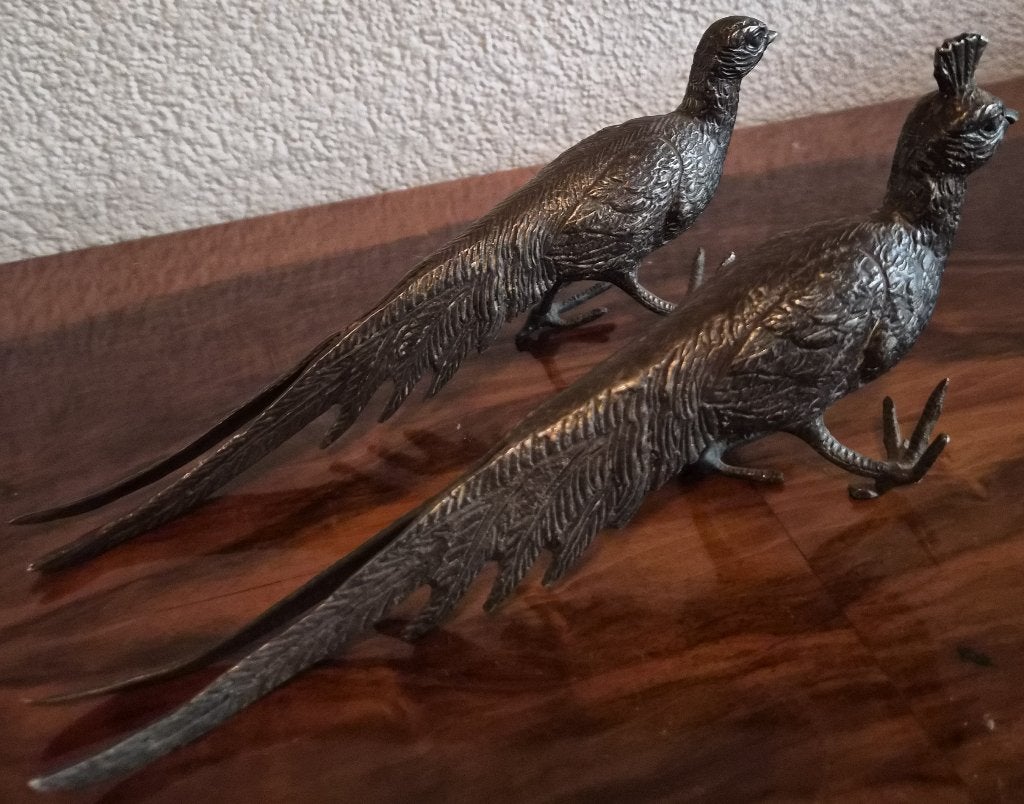 Vintage paar fazanten beeldjes van brons, Ophalen of Verzenden, Brons