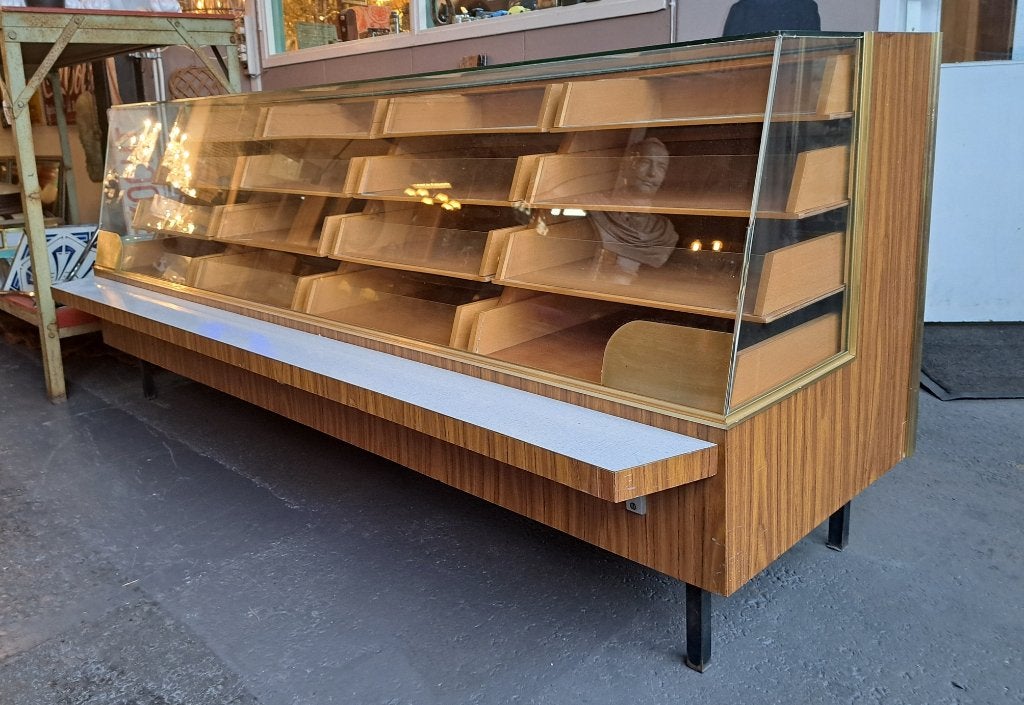 Prachtige antieke toonbank balie winkel vitrine 219 cm breed, Ophalen