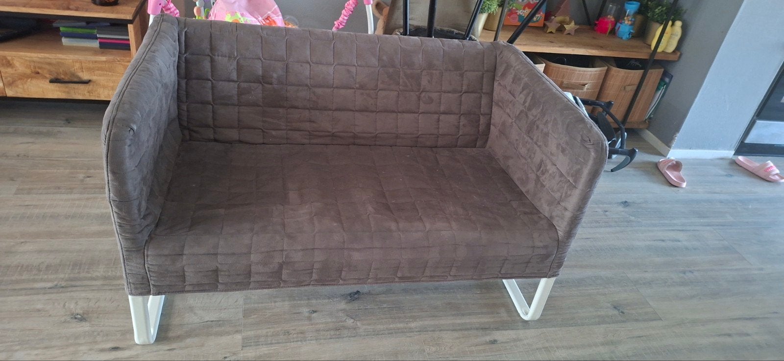 Comfortabele tweepersoonsbank - Bruin/grijs, Ophalen, Gebruikt, 150 tot 200 cm, Tweepersoons