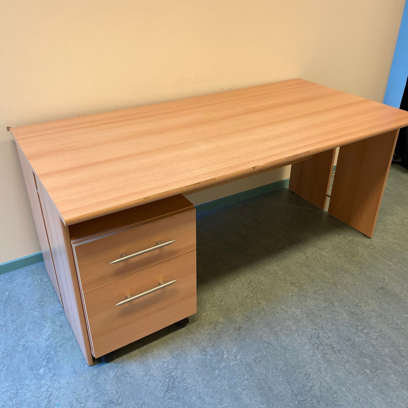 Beuken bureau 80x160x72 cm, Huis en Inrichting, Bureaus, Gebruikt, Overige typen, Hout, Beige, Ophalen