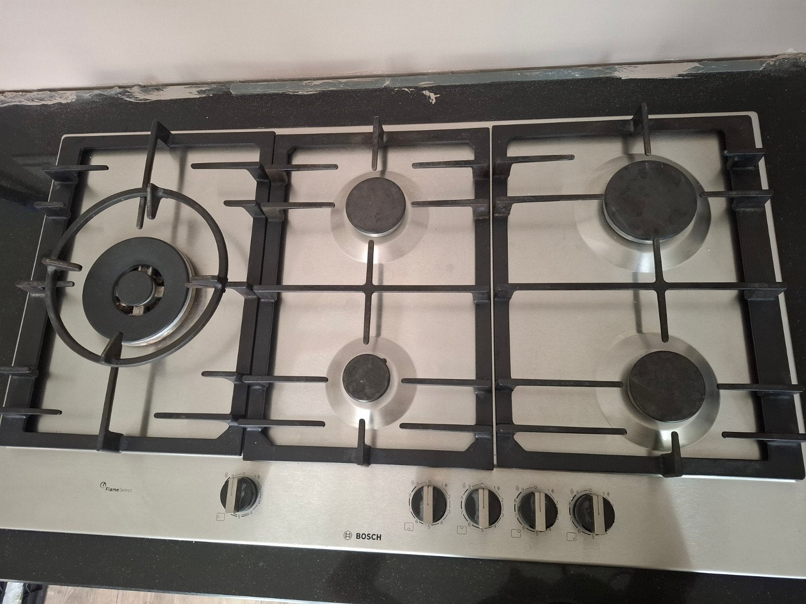 Bosch gasfornuis met 5 pitten, inclusief wokbrander, Gebruikt, Ophalen of Verzenden, Inbouw, Gas