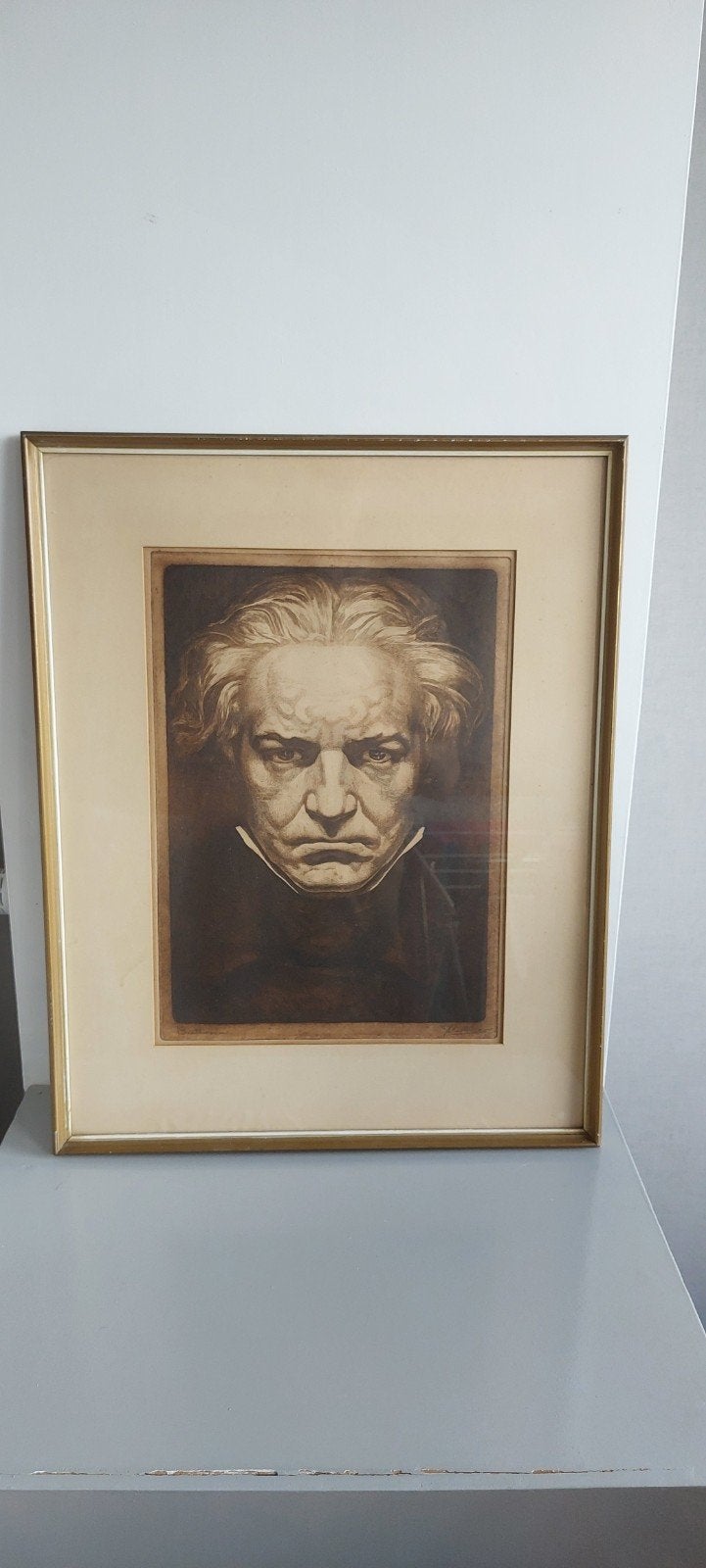 Beethoven Portret Ets Gesigneerd door T Bottema, Ophalen of Verzenden