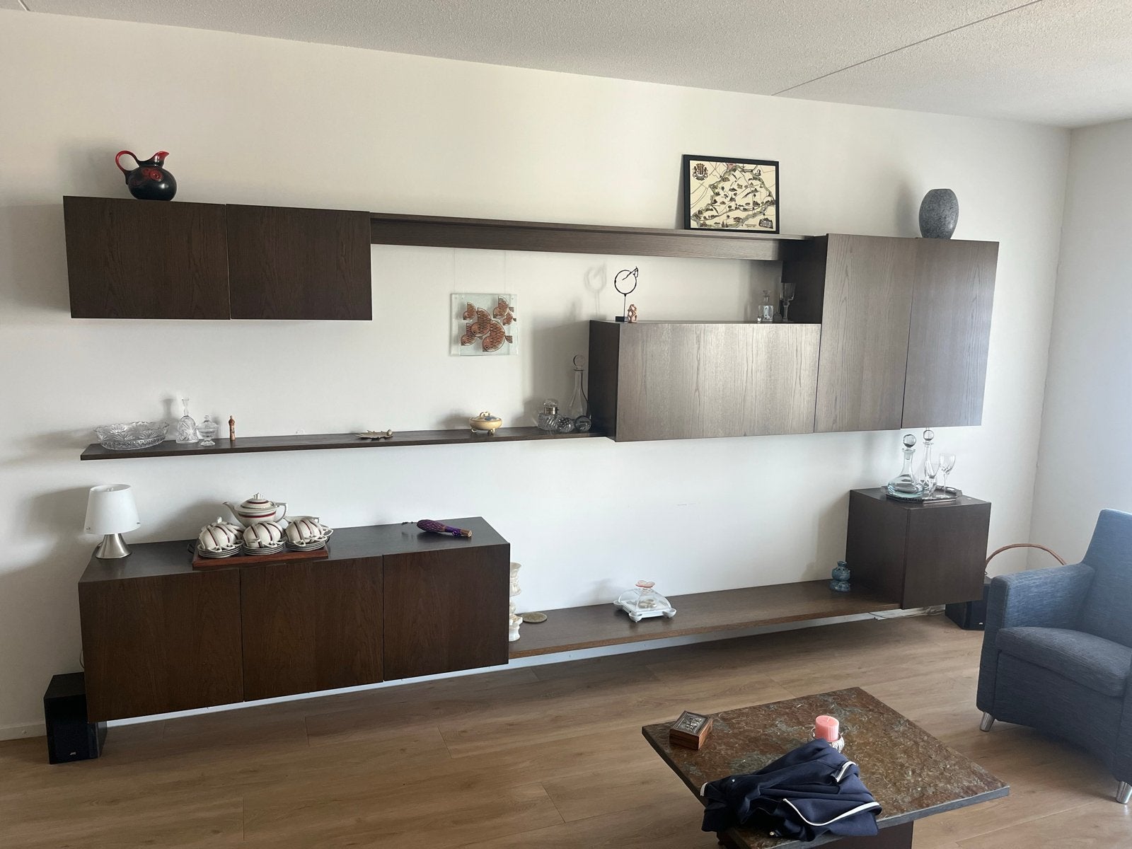 Banz bord wandmeubelset met barkast en opbergruimte, Ophalen, Gebruikt, Met deur(en), Eikenhout