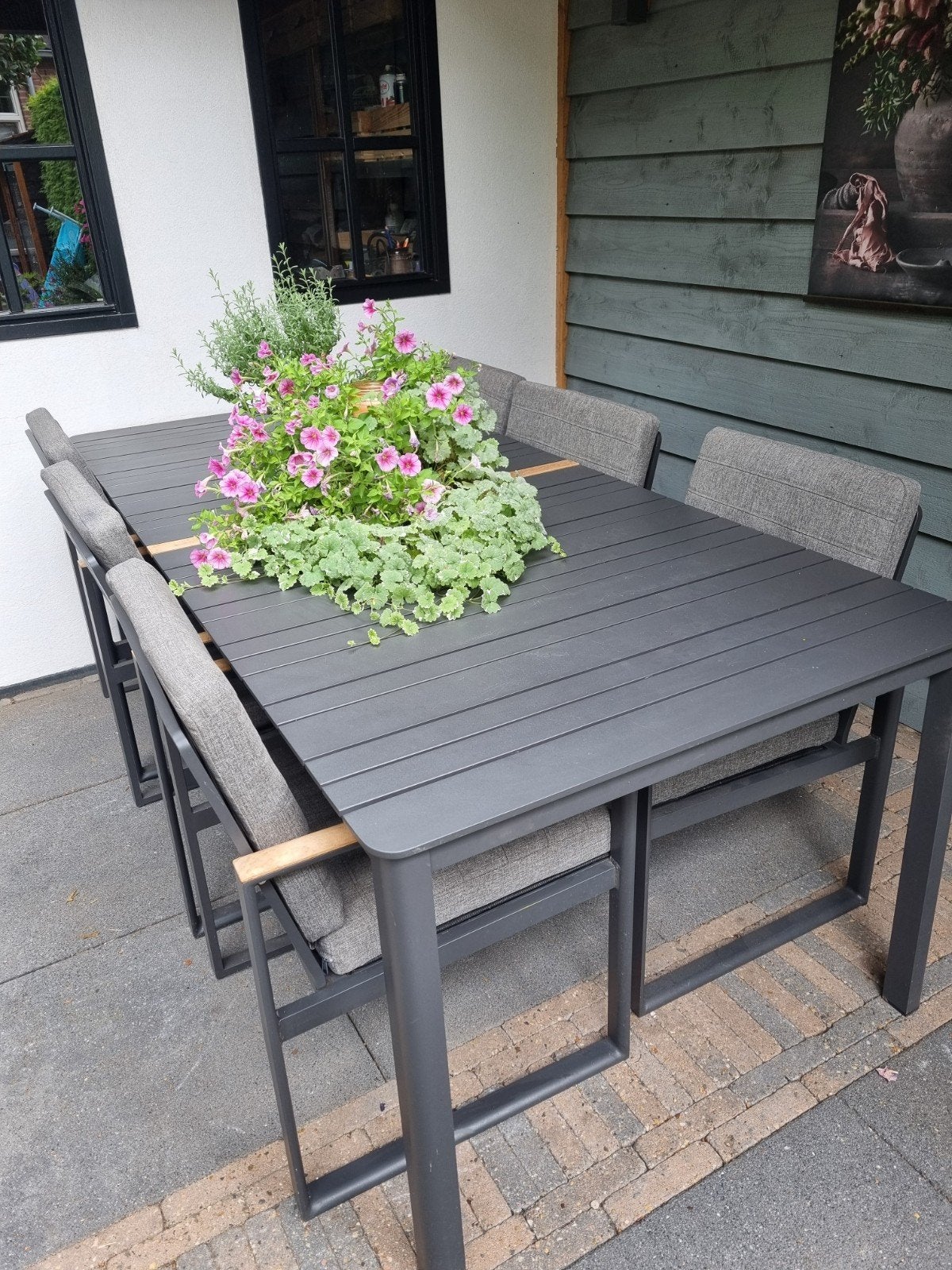 Fonteyn Tuinset met 6 stoelen en onderhoudsmiddelen, Tuin en Terras, Tuinsets en Loungesets, Gebruikt, 6 zitplaatsen, Aluminium