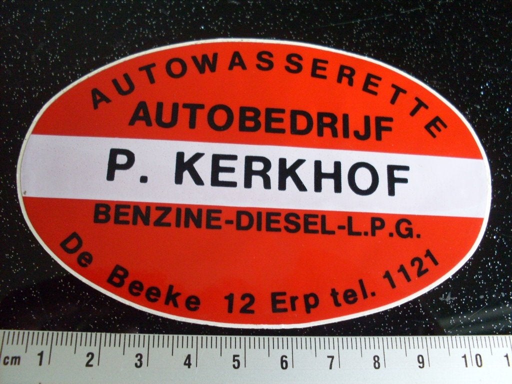 sticker autowasserette autobedrijf P. Kerkhof erp tanken, Verzenden, Zo goed als nieuw, Bedrijf of Vereniging