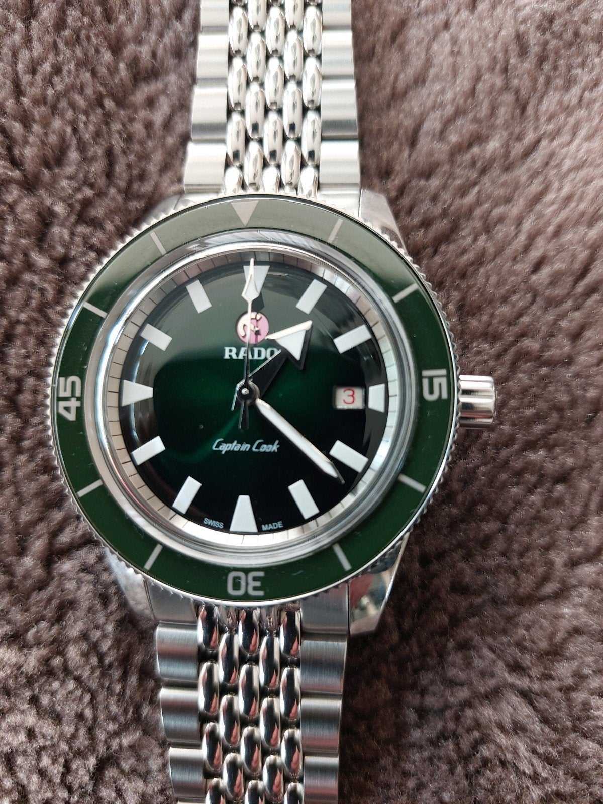 Rado Captain Cook 42mm Groene Wijzerplaat Nieuwstaat, Overige merken, Staal, Staal, Polshorloge