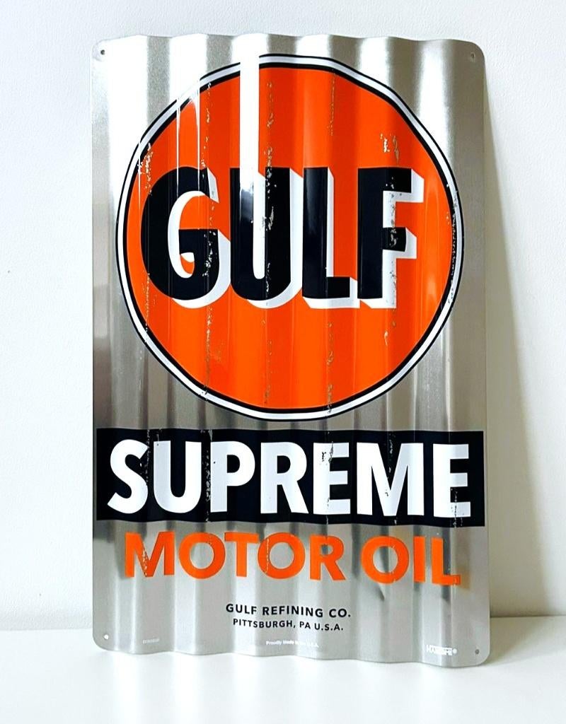 Gulf supreme motor oil reclambord. 29.5x46 cm, Verzenden, Zo goed als nieuw, Auto's