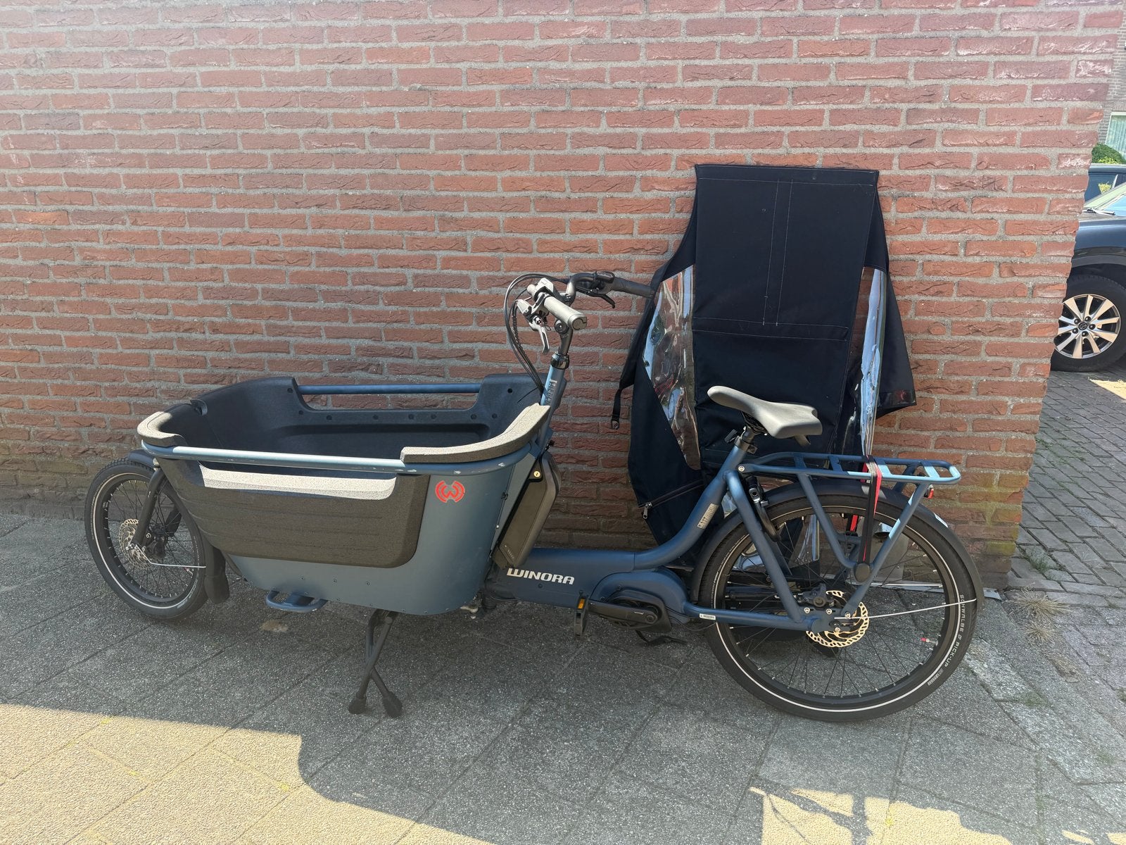 Winora F.U.B. Bakfiets MET HUIF, Bosch Motor, Elektrisch, Zo goed als nieuw, 2 kinderen, Schijfrem
