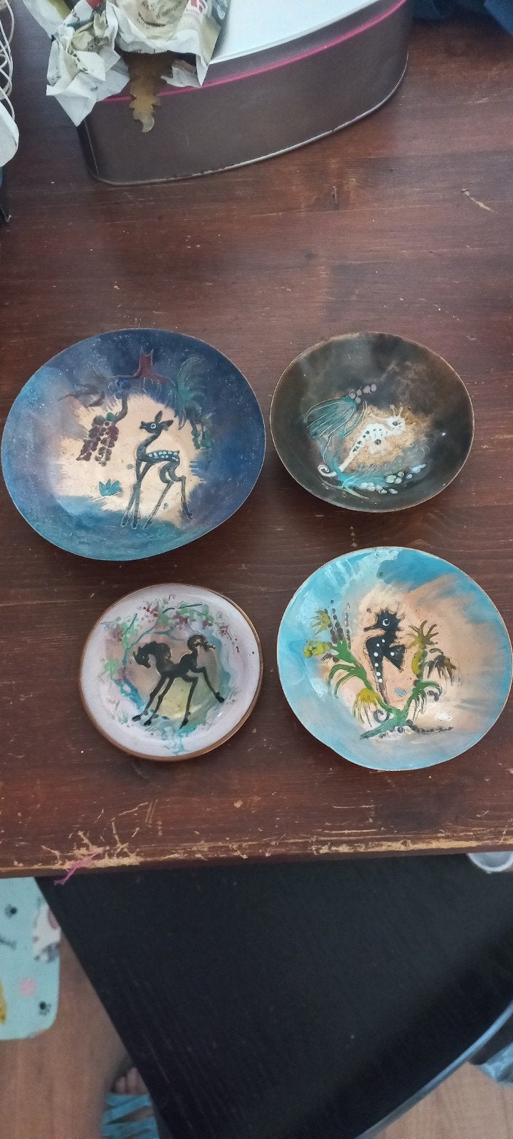 4 sagitta. Koperen bordjes, Ophalen of Verzenden