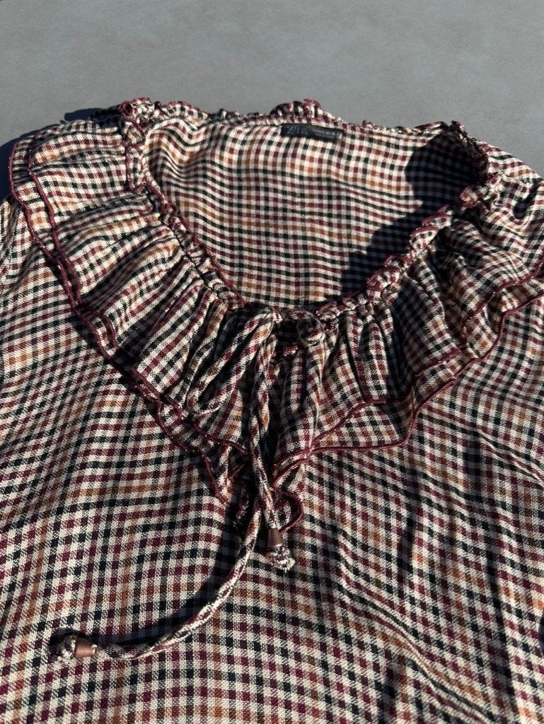 Nieuwe bruin/zwarte Zara blouse (evt. met rok), mt L, Bruin, Verzenden, Zara, Maat 42/44 (L)