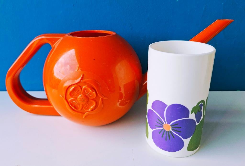 Vintage Lønborg beker vaasje & oranje gieter, Verzamelen, Ophalen of Verzenden, Huis en Inrichting
