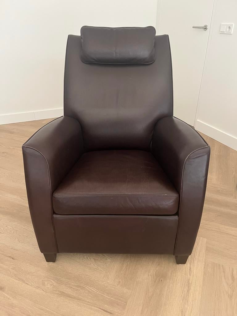 Rolf Benz fauteuil. Bruin leder, Ophalen, Gebruikt, Leer, 50 tot 75 cm
