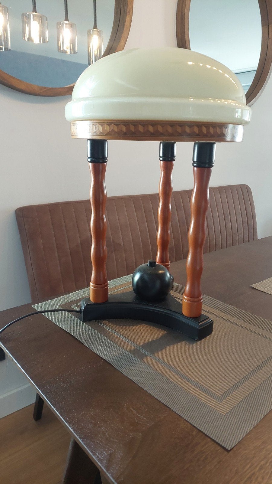 Vintage Tafellamp met Houten Details en Glazen Kap, Ophalen