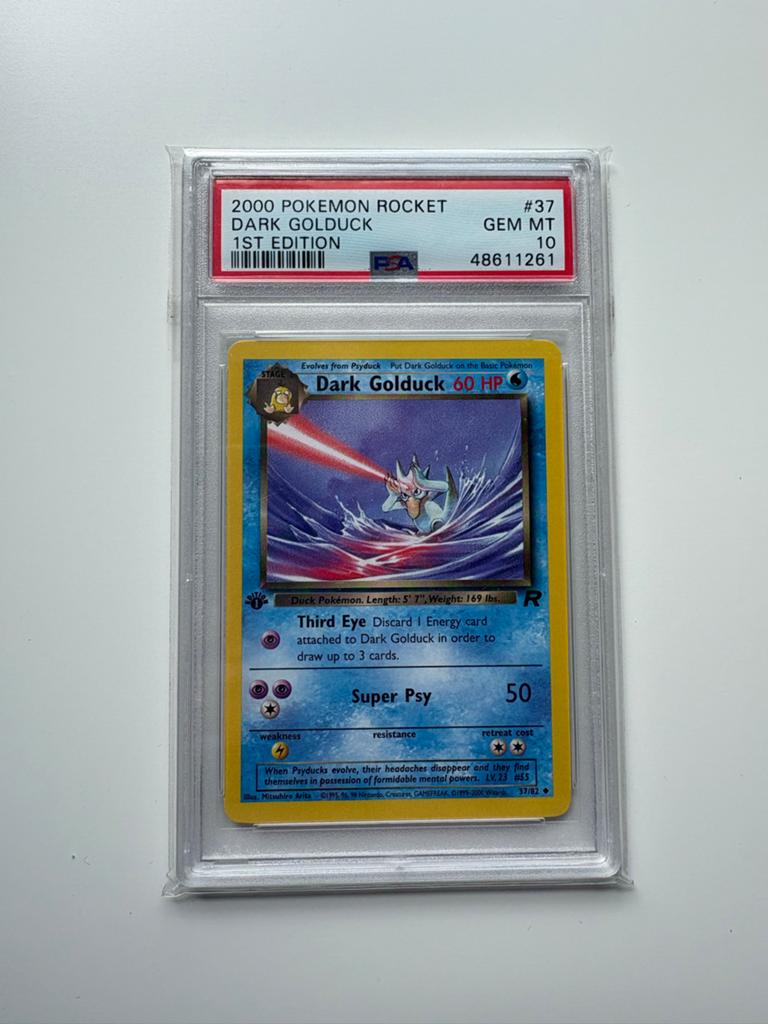 PSA 10 Dark Golduck 2000 Rocket 1st Edition Pokémon Kaart, Ophalen of Verzenden, Zo goed als nieuw, Losse kaart