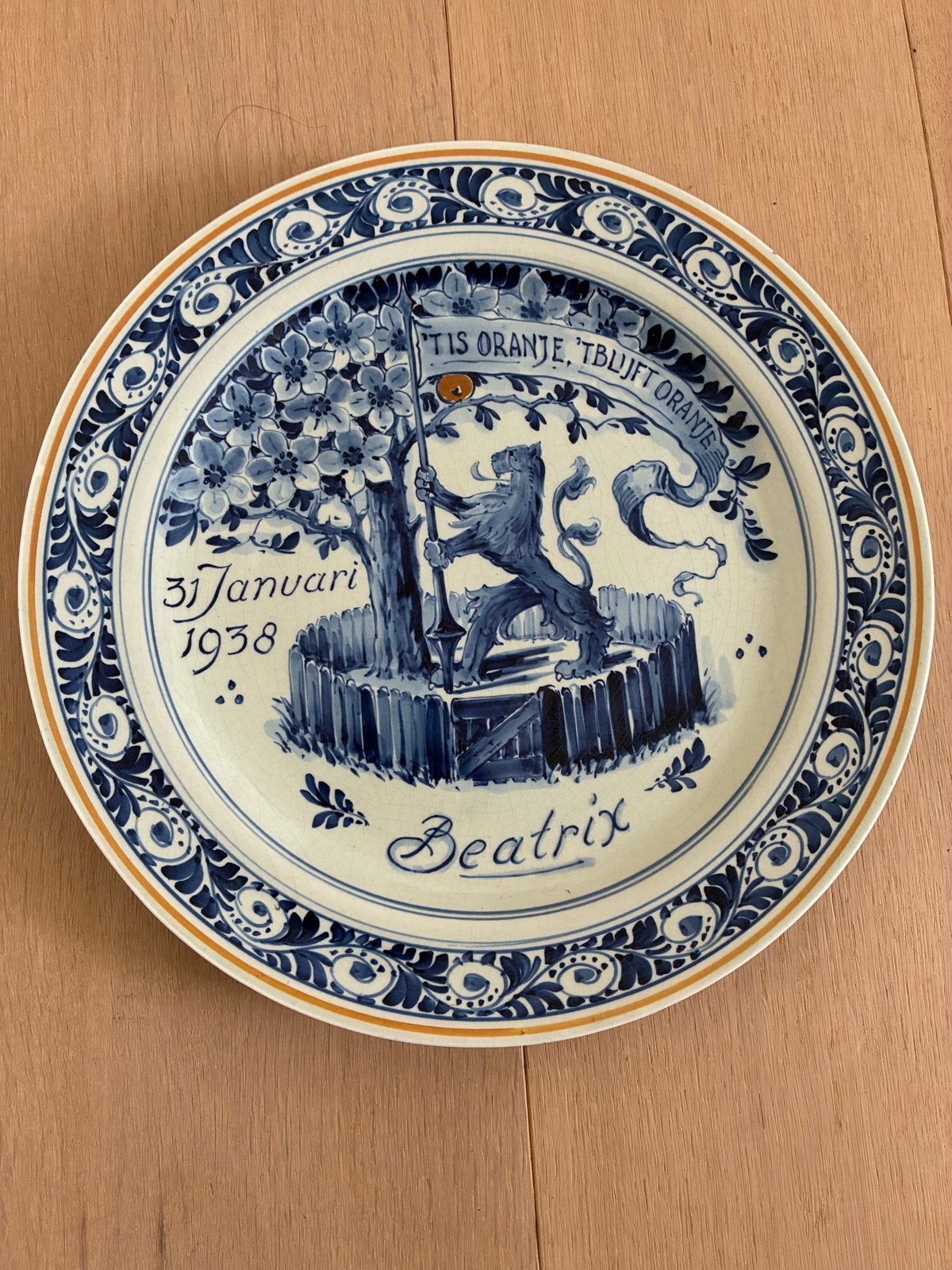 Delfts Blauw Beatrix Geboorte Gedenkbord 1938, Ophalen of Verzenden