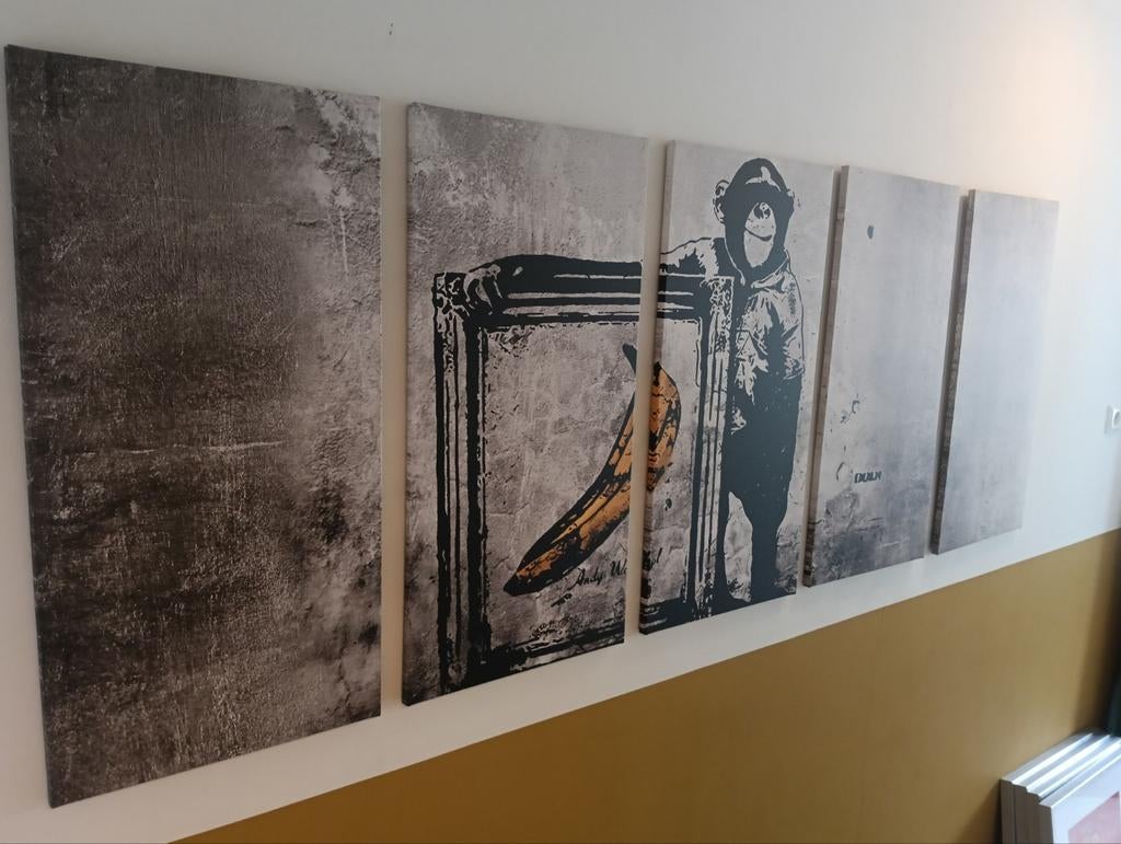 Schilderij 5 luik Banksy / Andy Warhol, Ophalen of Verzenden