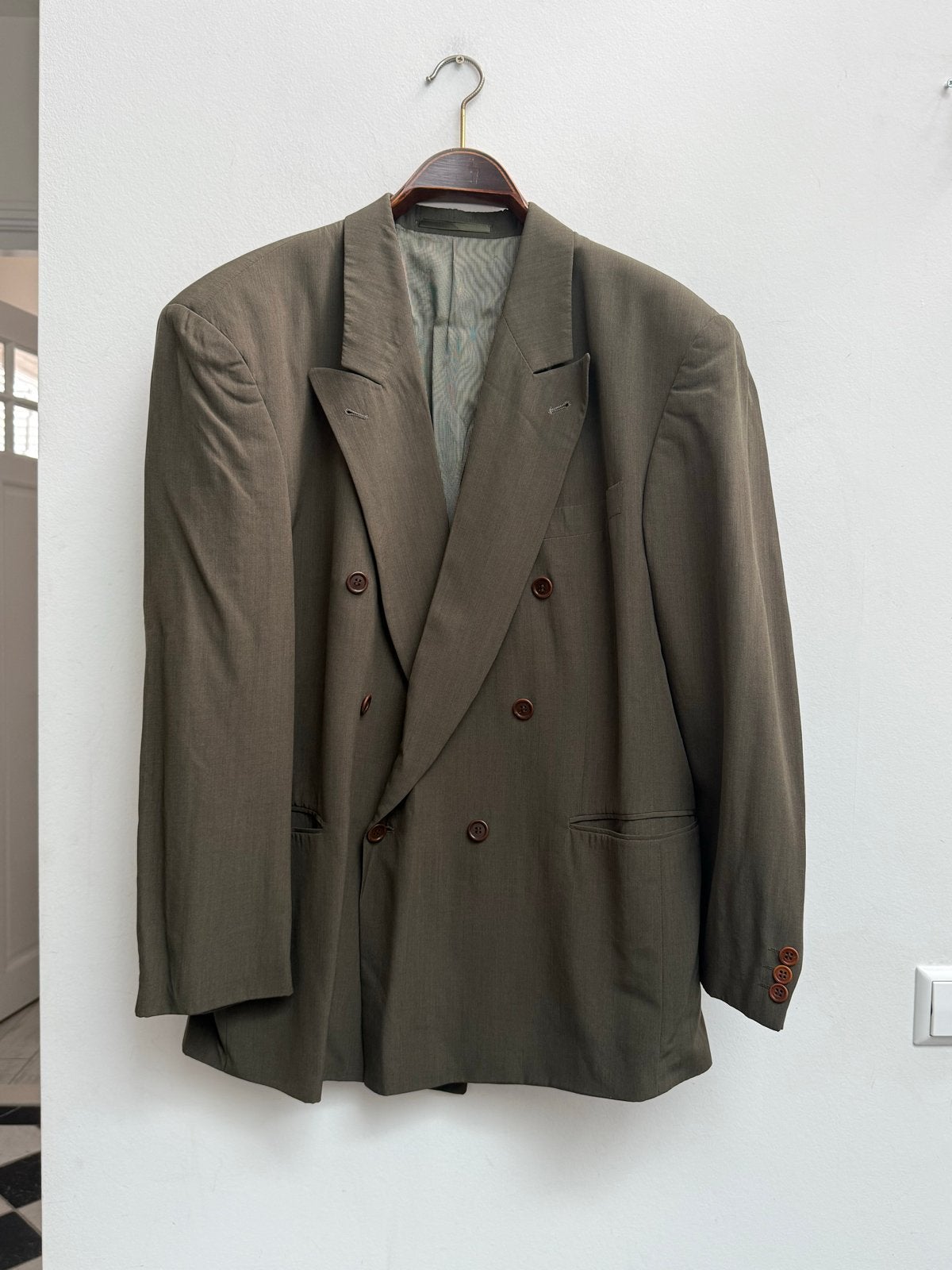 René Lézard Double-breasted Kaki Blazer Maat 52, Ophalen of Verzenden, Maat 52/54 (L), Groen