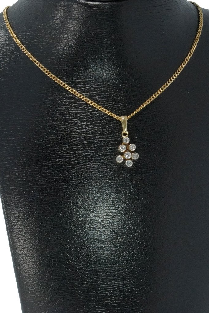 7 diamanten rozet 14k gouden fraaie ketting hanger briljant, Voordeelsieraden, Verzenden, Zo goed als nieuw, Met edelsteen