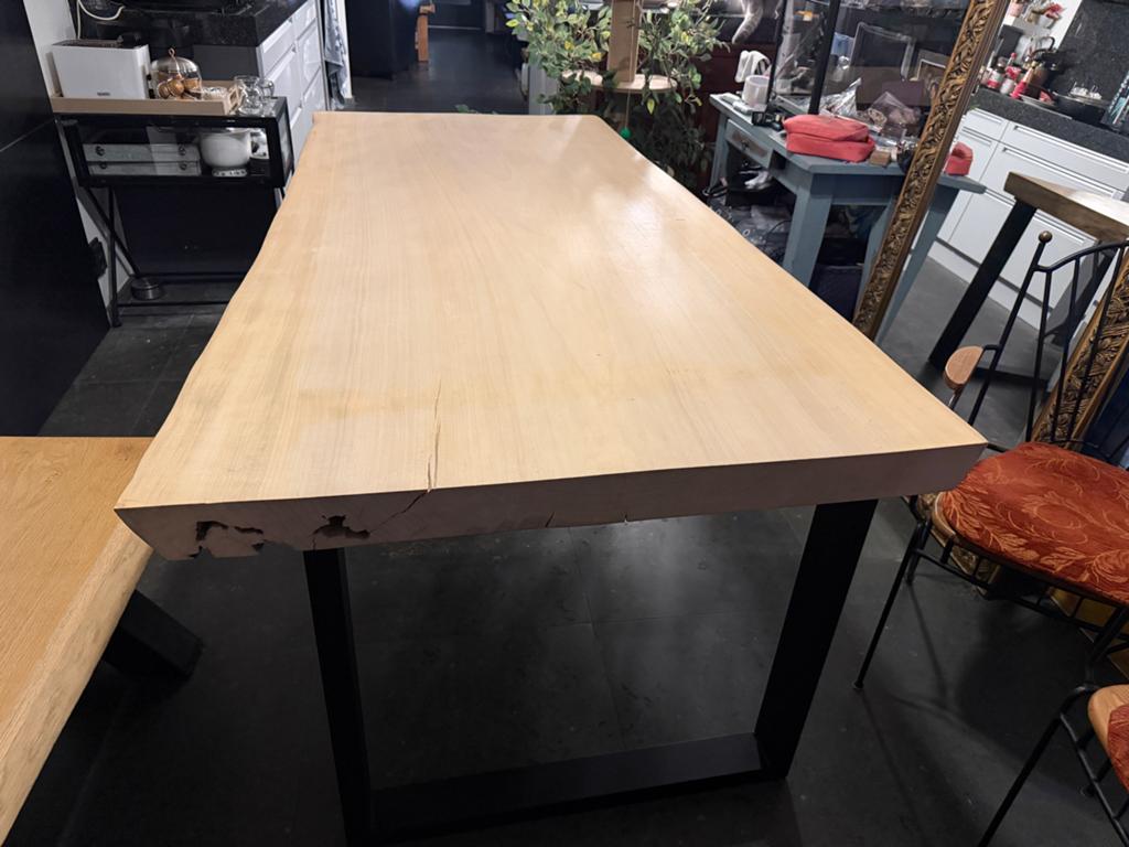 Industriële Boomstam Eettafel 200x100-90cm, Ophalen, 50 tot 100 cm, Zo goed als nieuw, Vijf personen of meer