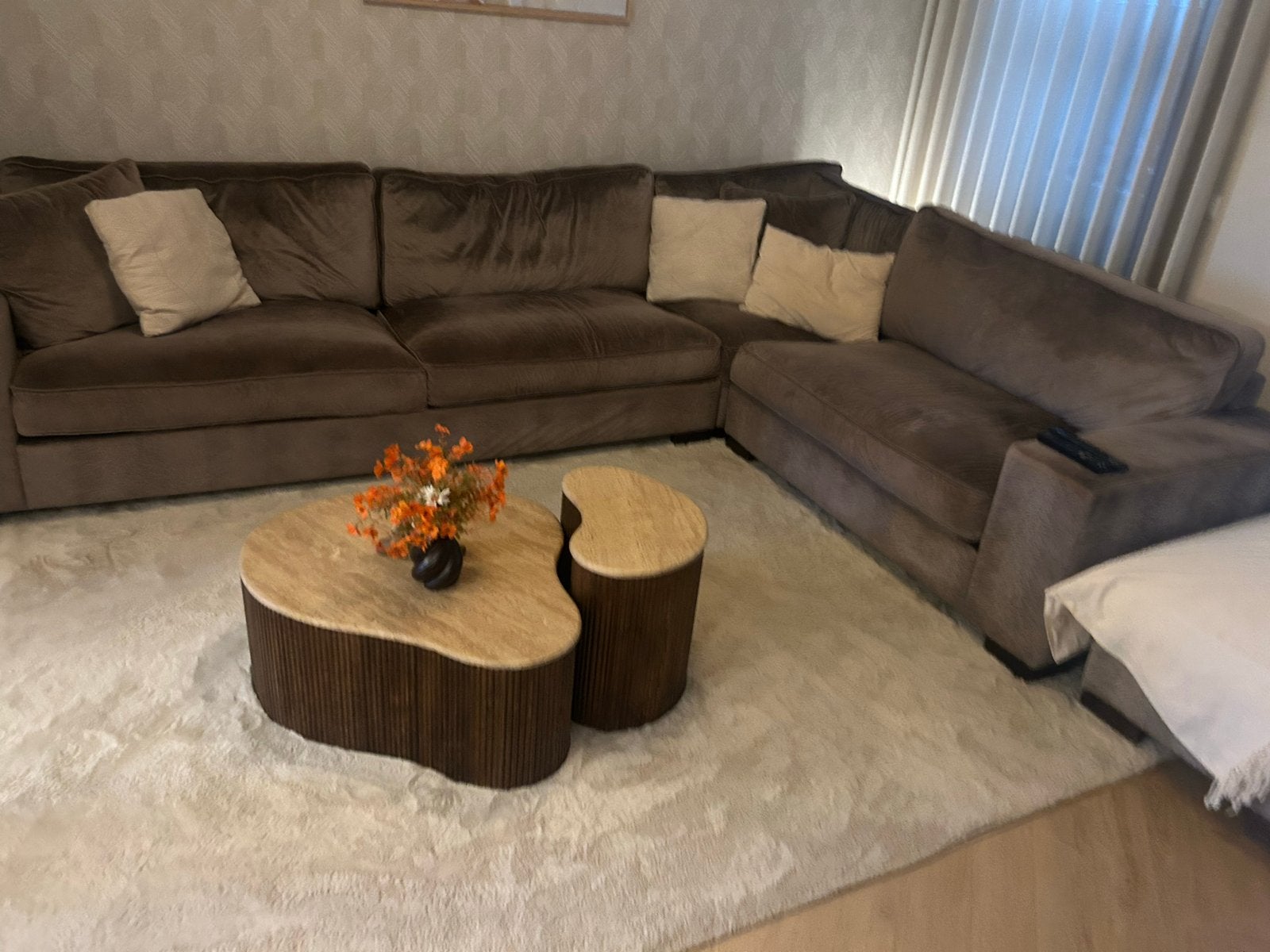 Hoekbank met poef en 6 stoelen, Ophalen, Gebruikt, Hoekbank, 300 cm of meer