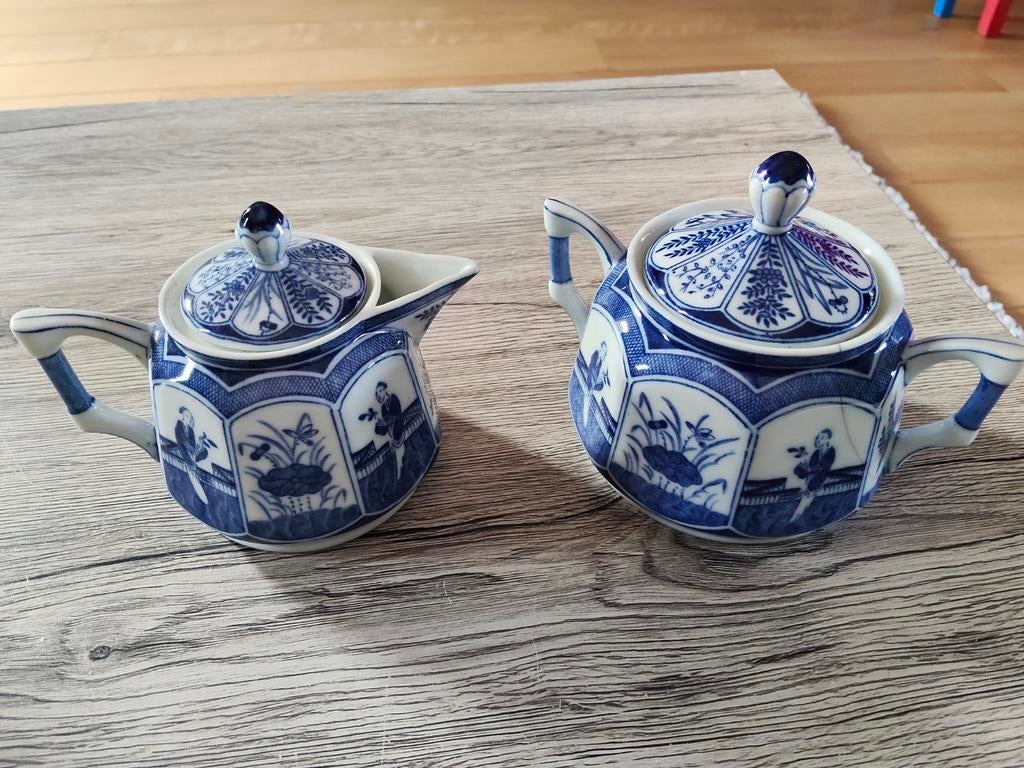 Antieke Chinese porseleinen suikerpot en melkkan, Antiek en Kunst, Ophalen of Verzenden