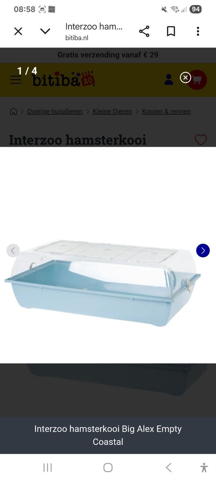 Interzoo hamsterkooi Big Alex Empty Coastal

L 78 x B 48 x H, Ophalen, 75 tot 110 cm, Kooi, Minder dan 60 cm