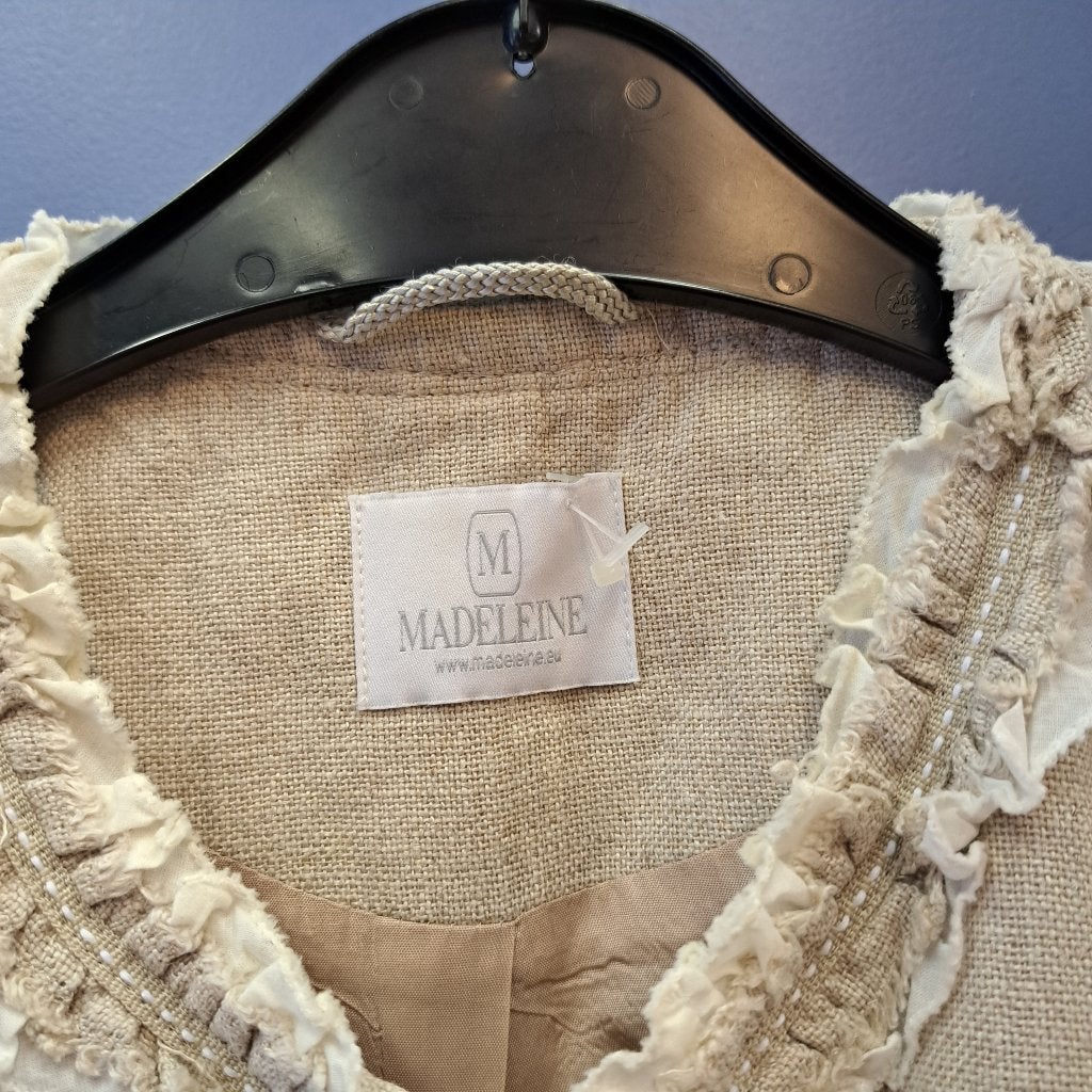 Madeleine 100% linnen blazer zand / ecru roezels 40 nr 46587, Maat 38/40 (M), ., Beige, Madeleine