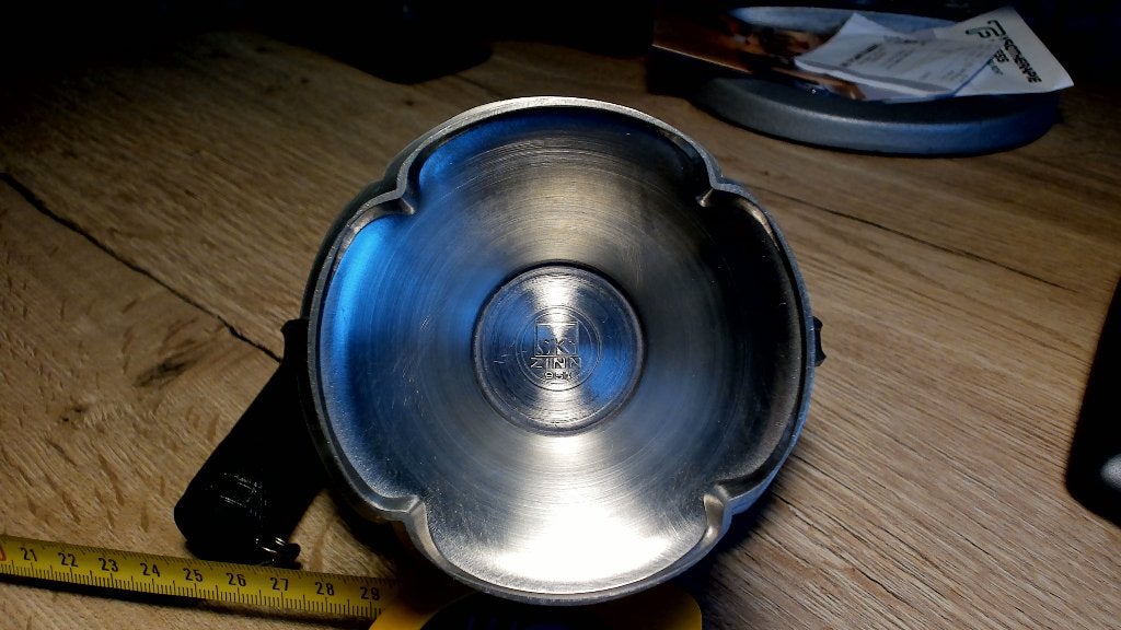 Vintage tinnen schaaltje met handvat en vogeldecoratie, Ophalen of Verzenden