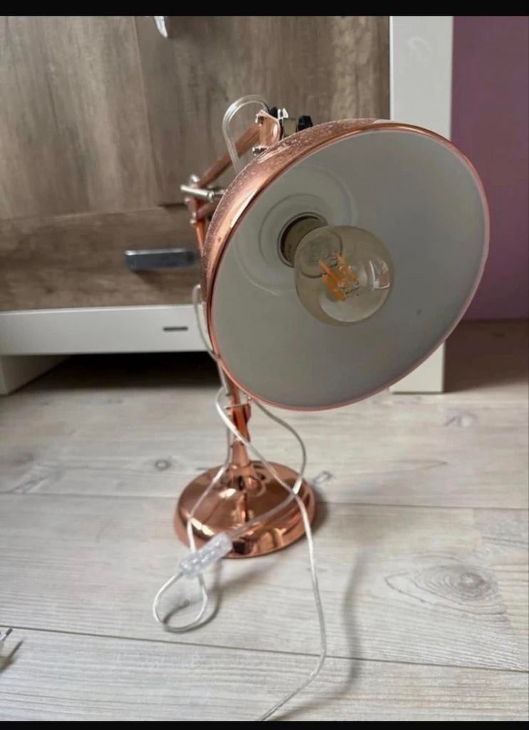 Rosé gouden bureaulamp - in hoogte verstelbaar, Ophalen of Verzenden, Gebruikt, Metaal