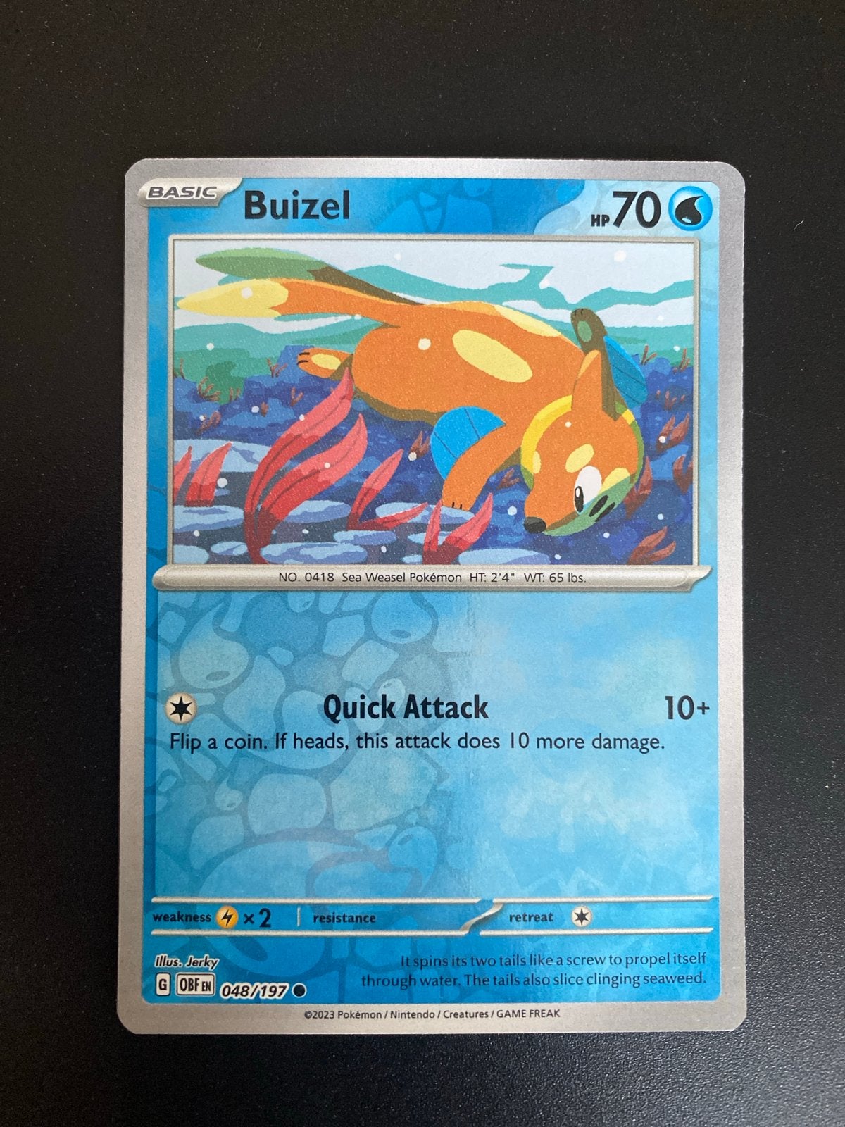 Buizel 048/197 Reverse Holo Obsidian Flames, Ophalen of Verzenden, Zo goed als nieuw, Losse kaart, Foil
