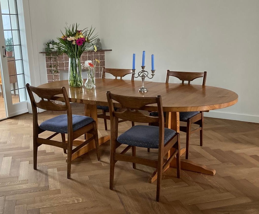 Vintage ronde ovale tafel uitschuifbaar, Ophalen, Gebruikt, 200 cm of meer, 50 tot 100 cm