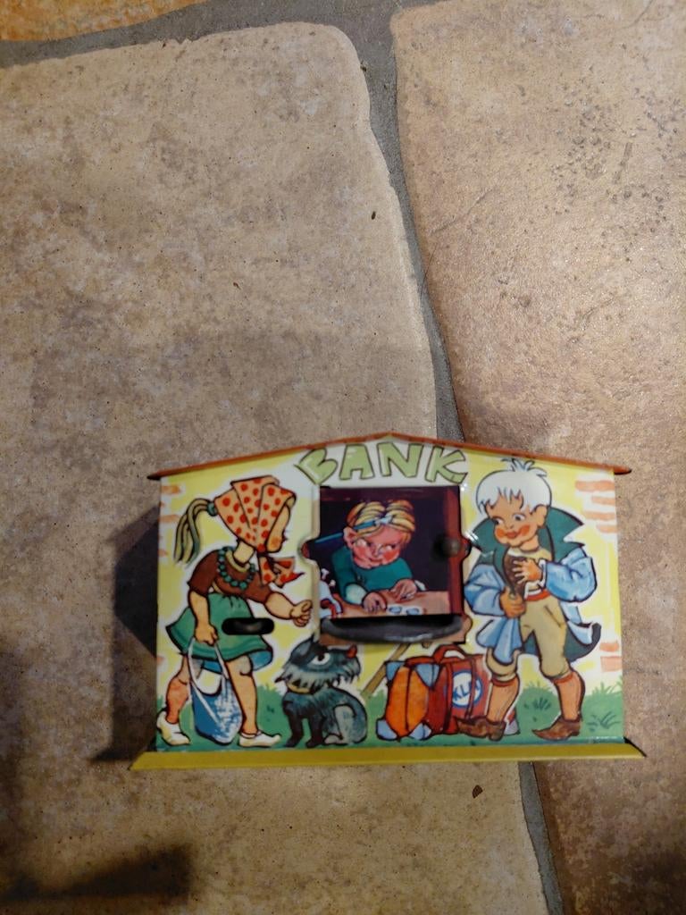 Vintage Mechanische Spaarpot - Blik - Jaren '50/'60, Verzamelen, Spaarpotten, Gebruikt, Geen idee, Ophalen of Verzenden, Metaal of Blik