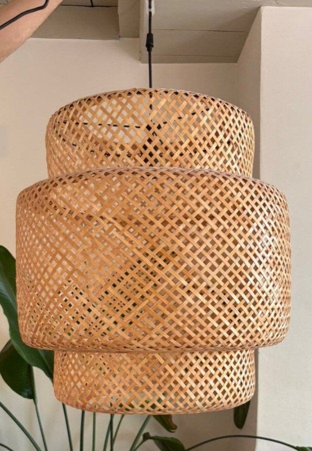 grote bamboe rotan hanglamp Ikea Sinnerlig, Ophalen, Zo goed als nieuw, Natuurlijk materiaal, Vintage