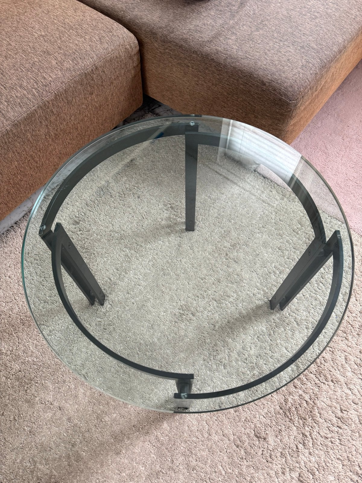 Jaren '80 Hank Kwint bijzettafel M1 - geborsteld metaal, Ophalen, Rond, 50 tot 100 cm, Glas