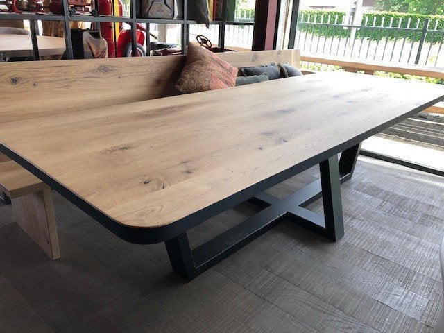 Eiken boomstamtafel Zwaartafelen 250x100, Ophalen, Eikenhout, 200 cm of meer, 50 tot 100 cm