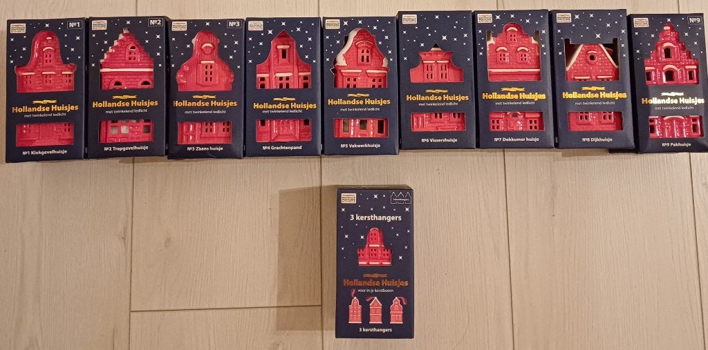 Hollandse huisjes in verpakking nr 1 tm 9 + 3 kersthangers, Ophalen, Nieuw