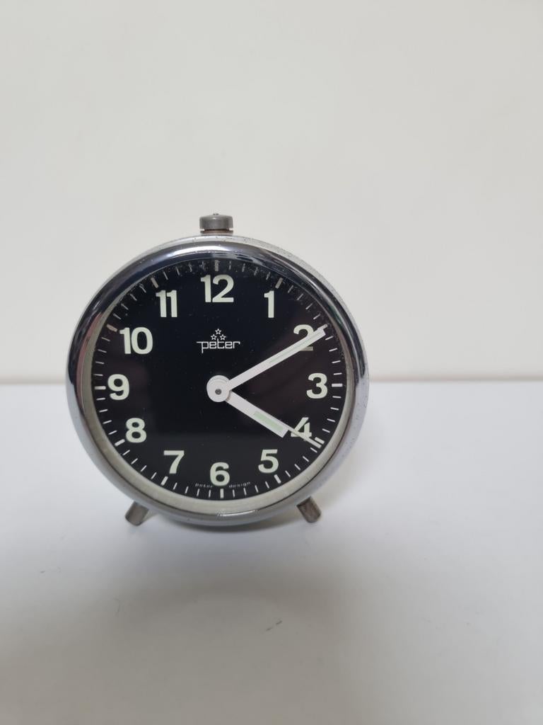 Vintage Peter Design Wekker - Zwart/Chroom, Ophalen of Verzenden