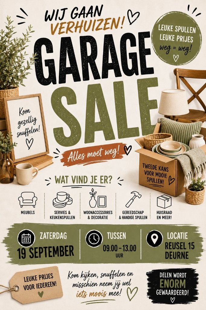 Garage verkoop zaterdag 19 september, Eén persoon
