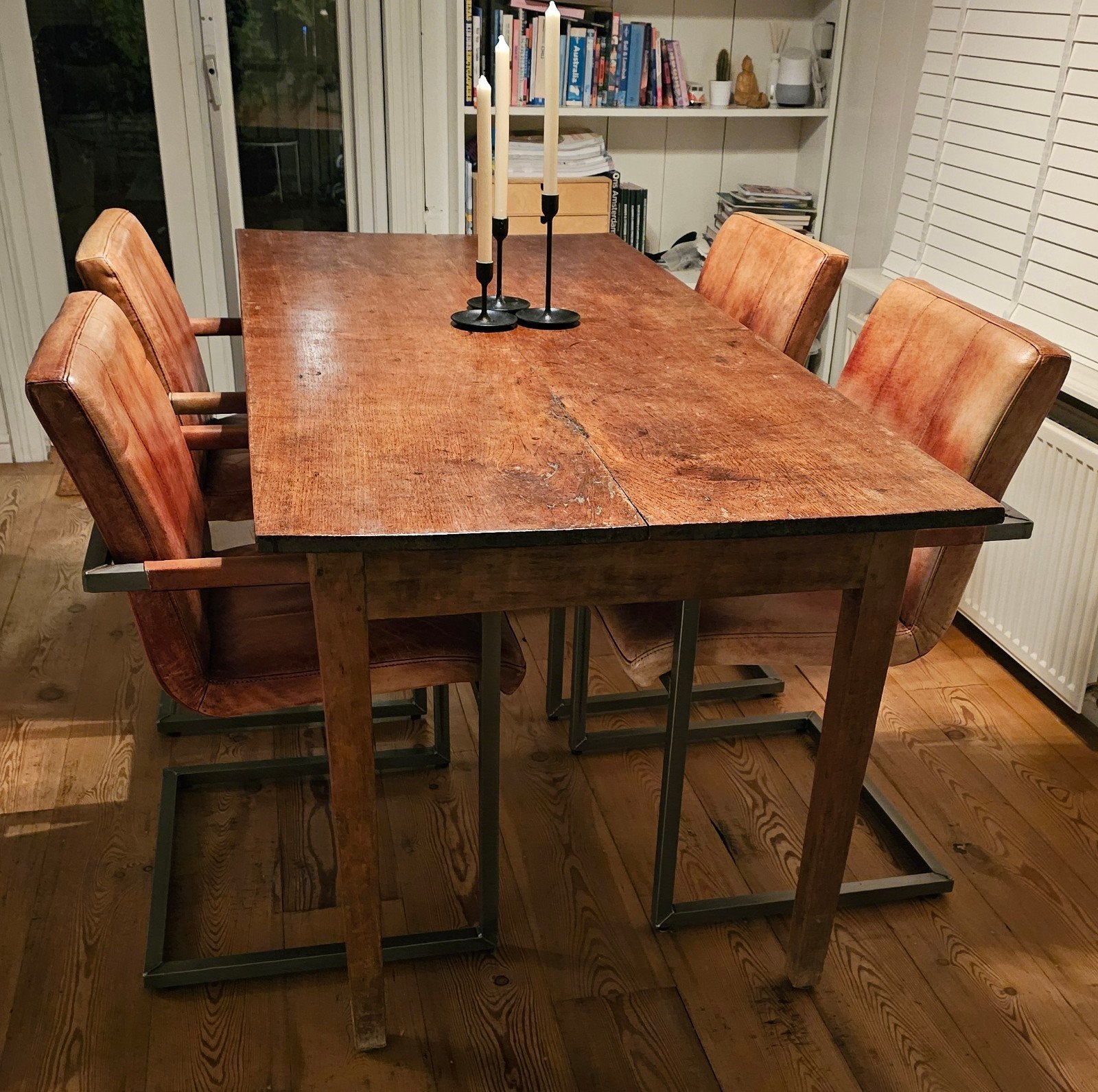 4x Eetkamerstoel Safira - Vintage Cognac Leder, Ophalen, Bruin, Vier, Industrieel, Vintage